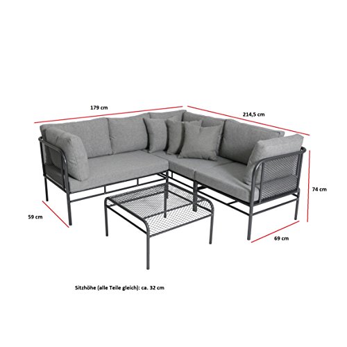 greemotion Loungeset Toulouse eisengrau/grau, Eckbank mit Tisch für In- und Outdoor, Bank mit Rückenverstellung, pflegeleichtes Streckmetallgestell, Sitzelemente einfach umzustellen, ca. 5 Sitzplätze - 3