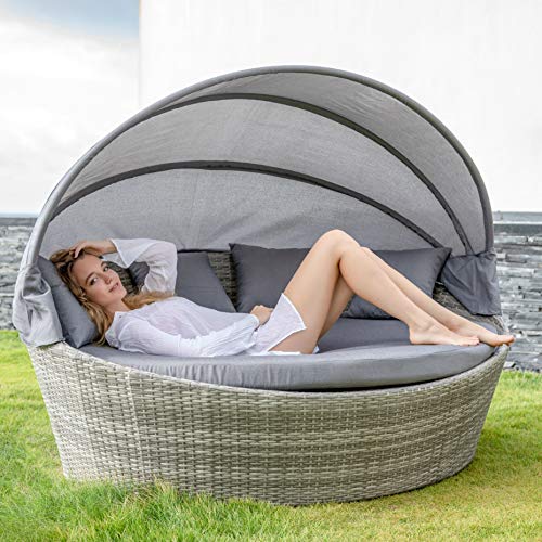 Home Islands Taipeh Sonneninsel Loungeinsel Polyrattan Daybed Loungebett Gartenmuschel rund mit Sonnendach - 6