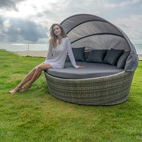 Home Islands Taipeh Sonneninsel Loungeinsel Polyrattan Daybed Loungebett Gartenmuschel rund mit Sonnendach - 7