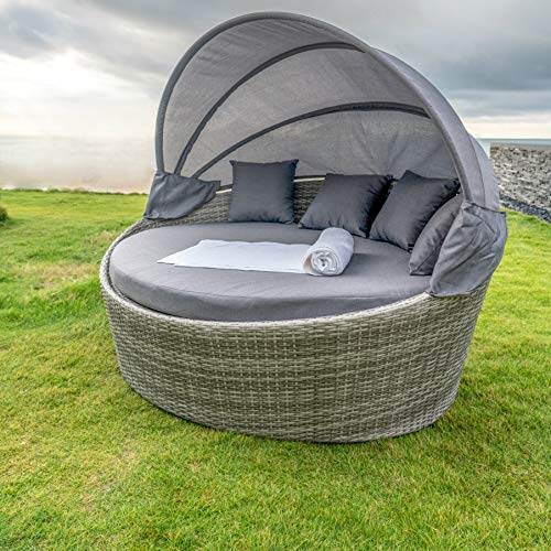 Home Islands Taipeh Sonneninsel Loungeinsel Polyrattan Daybed Loungebett Gartenmuschel rund mit Sonnendach - 8