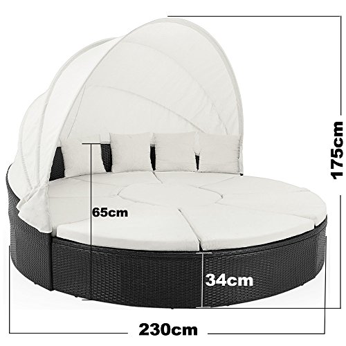 Deuba XXL Poly Rattan Sonneninsel 230 cm faltbares Dach 7cm Auflagen 4 Kissen Gartenliege Gartenmöbel Outdoor Set Schwarz - 5