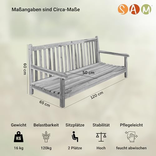 Junado Möbel Outlet Gartenschaukel Susana aus Teak Holz Schaukelbank hängende Bank Breite wetterbeständig und stabil geschliffen und naturbelassen braun 120 x 60 x 65 cm - 6
