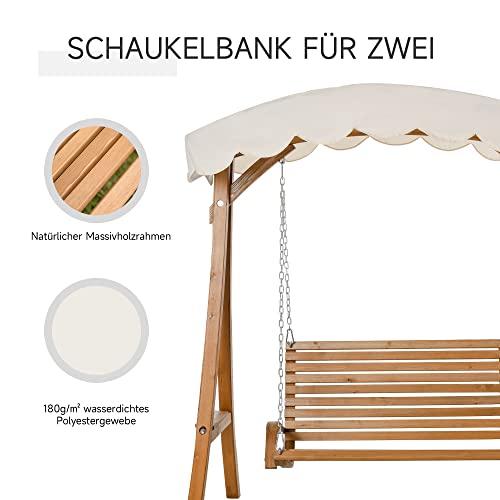 Outsunny Hollywoodschaukel, 2-Sitzer Gartenschaukel, Schaukelbank mit Sonnendach, Kiefernholz, Cremeweiß, 170 x 135 x 170 cm - 3