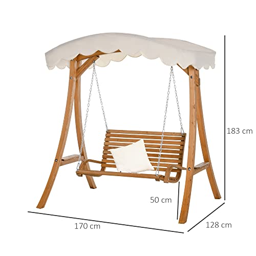 Outsunny Hollywoodschaukel, 2-Sitzer Gartenschaukel, Schaukelbank mit Sonnendach, Kiefernholz, Cremeweiß, 170 x 135 x 170 cm - 5