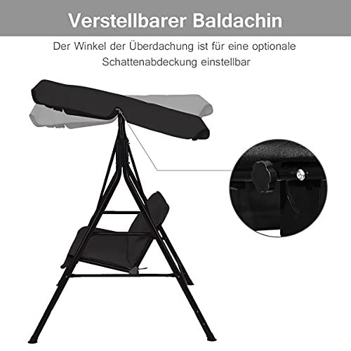 COSTWAY Hollywoodschaukel Gartenschaukel Schaukel Gartenliege Schaukelbank Gartenbank mit Sonnendach 2-Sitzer (Schwarz) - 4