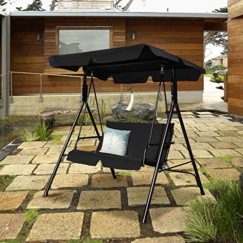 COSTWAY Hollywoodschaukel Gartenschaukel Schaukel Gartenliege Schaukelbank Gartenbank mit Sonnendach 2-Sitzer (Schwarz) - 6