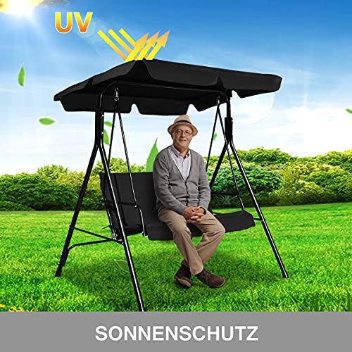 COSTWAY Hollywoodschaukel Gartenschaukel Schaukel Gartenliege Schaukelbank Gartenbank mit Sonnendach 2-Sitzer (Schwarz) - 7