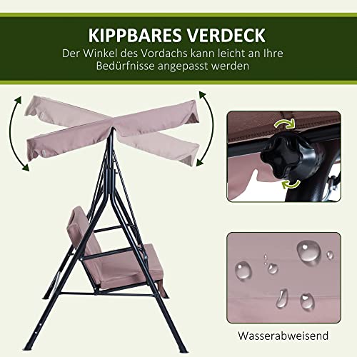 Outsunny Hollywoodschaukel Gartenschaukel Schaukelbank 3-Sitzer mit Dach Stahl Braun 172 x 110 x 153 cm - 3