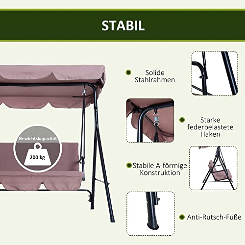 Outsunny Hollywoodschaukel Gartenschaukel Schaukelbank 3-Sitzer mit Dach Stahl Braun 172 x 110 x 153 cm - 4
