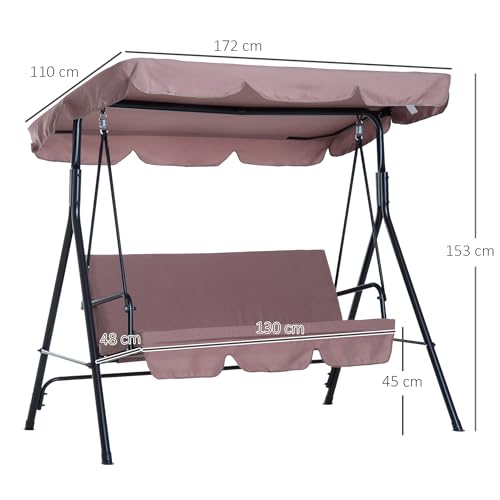Outsunny Hollywoodschaukel Gartenschaukel Schaukelbank 3-Sitzer mit Dach Stahl Braun 172 x 110 x 153 cm - 5