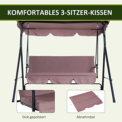 Outsunny Hollywoodschaukel Gartenschaukel Schaukelbank 3-Sitzer mit Dach Stahl Braun 172 x 110 x 153 cm - 6