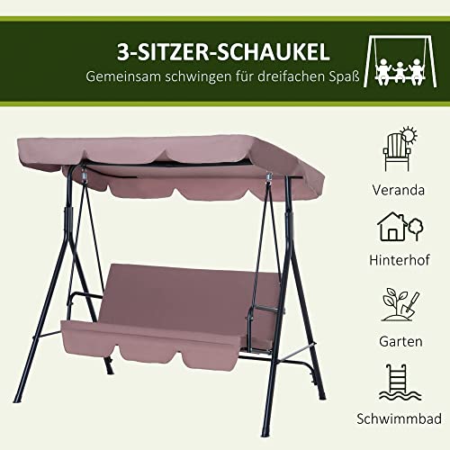 Outsunny Hollywoodschaukel Gartenschaukel Schaukelbank 3-Sitzer mit Dach Stahl Braun 172 x 110 x 153 cm - 7