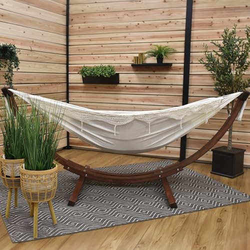 Vivere C8SPCT-00 Doppelhängematte aus Baumwolle mit stabilem Bogengestell aus Massivkiefernholz – Natural - 6