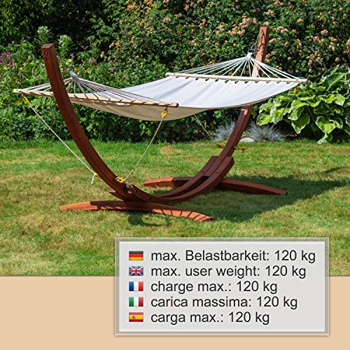 Ampel 24 Hängematte im Set mit Sicherung und Gestell Mauritius 310 cm braun, Hängemattengestell Holz wetterfest, Stabhängematte wollweiß - 2