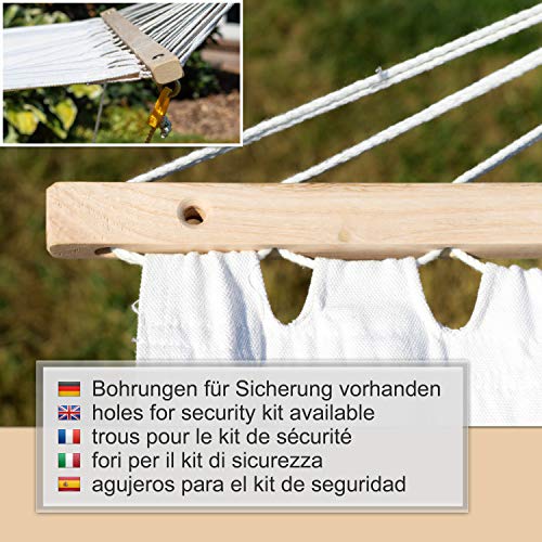 Ampel 24 Hängematte im Set mit Sicherung und Gestell Mauritius 310 cm braun, Hängemattengestell Holz wetterfest, Stabhängematte wollweiß - 3