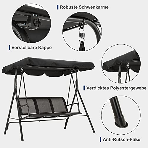 MCombo 3-Sitzer Hollywoodschaukel Gartenschaukel Gartenliege Schaukelbank 8007 (Schwarz) - 5