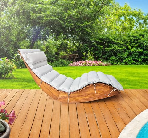 Schwungliege FSC®-zertifiziertes Akazienholz Ergonomisch Wippfunktion Gartenliege Sonnenliege Relaxliege Saunaliege - 2