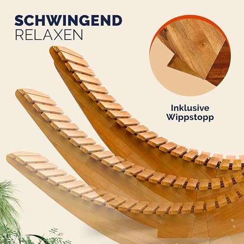 Schwungliege FSC®-zertifiziertes Akazienholz Ergonomisch Wippfunktion Gartenliege Sonnenliege Relaxliege Saunaliege - 7