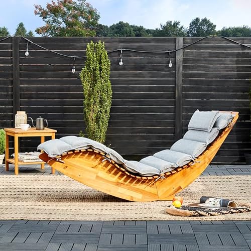 Schwungliege FSC®-zertifiziertes Akazienholz Ergonomisch Wippfunktion Gartenliege Sonnenliege Relaxliege Saunaliege - 5
