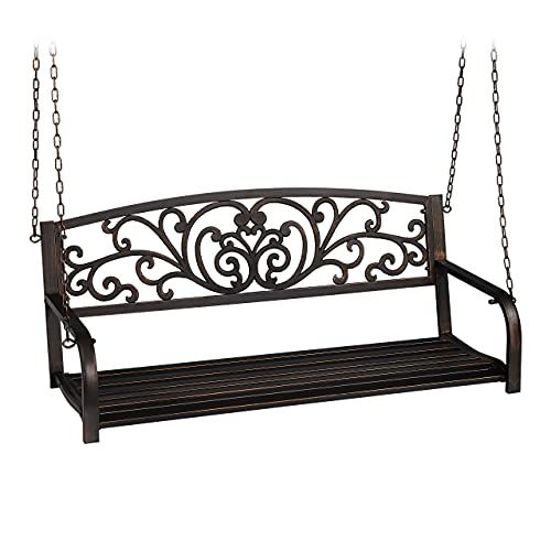 Relaxdays Hängebank, 2-Sitzer, Gartenschaukel zum Aufhängen, Vintage Design, Metall, HBT 190x133x55 cm, schwarz-bronze