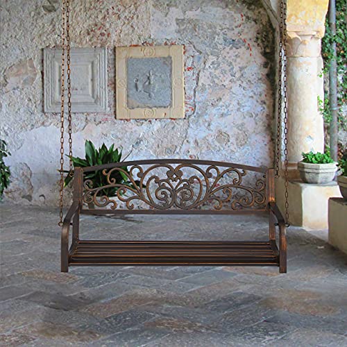 Relaxdays Hängebank, 2-Sitzer, Gartenschaukel zum Aufhängen, Vintage Design, Metall, HBT 190x133x55 cm, schwarz-bronze - 2