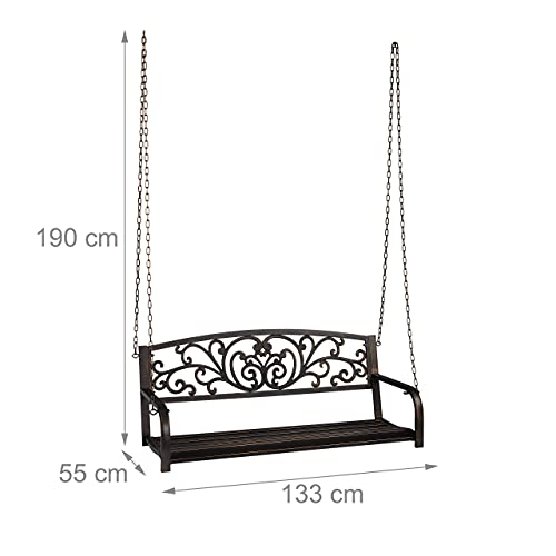 Relaxdays Hängebank, 2-Sitzer, Gartenschaukel zum Aufhängen, Vintage Design, Metall, HBT 190x133x55 cm, schwarz-bronze - 4