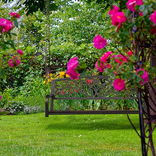 Relaxdays Hängebank, 2-Sitzer, Gartenschaukel zum Aufhängen, Vintage Design, Metall, HBT 190x133x55 cm, schwarz-bronze - 5