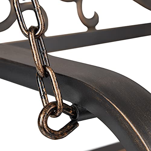 Relaxdays Hängebank, 2-Sitzer, Gartenschaukel zum Aufhängen, Vintage Design, Metall, HBT 190x133x55 cm, schwarz-bronze - 7