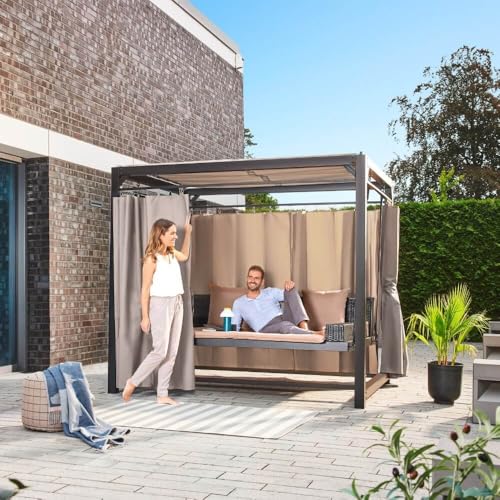 Home Deluxe – Sonnenliege Pavillon Provence – Schwebendes Rattanbett inkl. schließbare Vorhänge | Hollywoodschaukel, Doppel-Gartenliege, Lounge-Pavillon - 3