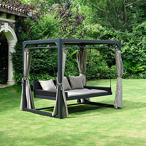 Home Deluxe - Sonnenliege Pavillon Provence - Schwebendes Rattanbett inkl. schließbare Vorhänge | Hollywoodschaukel, Doppel-Gartenliege, Lounge-Pavillon - 5