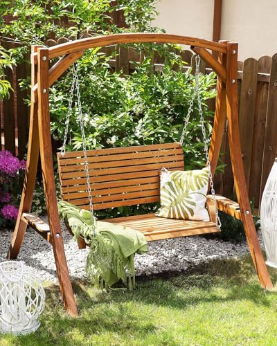 Beliani Gartenschaukel Lärchenholz Dunkelbraun Novara - 2