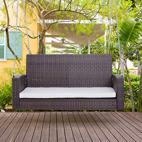 Outsunny Hängebank 2-Sitzer Rattan Gartenschaukel mit Sitzkissen Hängeschaukel Hollywoodschaukel Schaukelbank Gartenbank Braun 127 x 57,5 x 60 cm - 2