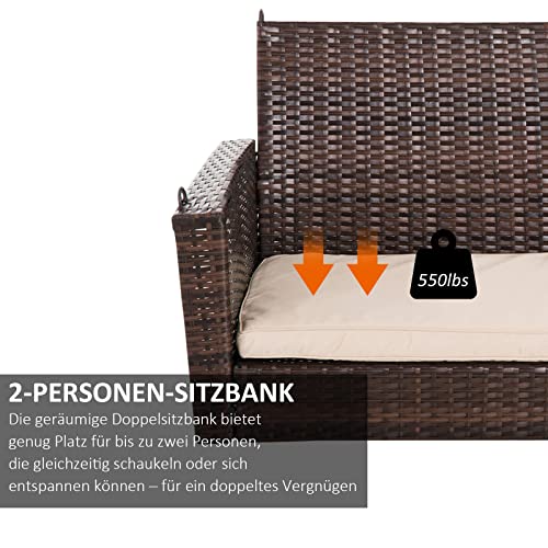Outsunny Hängebank 2-Sitzer Rattan Gartenschaukel mit Sitzkissen Hängeschaukel Hollywoodschaukel Schaukelbank Gartenbank Braun 127 x 57,5 x 60 cm - 5