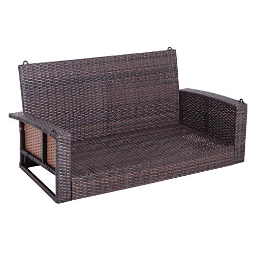 Outsunny Hängebank 2-Sitzer Rattan Gartenschaukel mit Sitzkissen Hängeschaukel Hollywoodschaukel Schaukelbank Gartenbank Braun 127 x 57,5 x 60 cm - 7