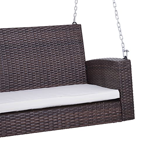 Outsunny Hängebank 2-Sitzer Rattan Gartenschaukel mit Sitzkissen Hängeschaukel Hollywoodschaukel Schaukelbank Gartenbank Braun 127 x 57,5 x 60 cm - 8