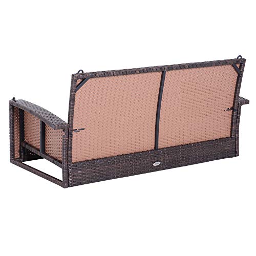 Outsunny Hängebank 2-Sitzer Rattan Gartenschaukel mit Sitzkissen Hängeschaukel Hollywoodschaukel Schaukelbank Gartenbank Braun 127 x 57,5 x 60 cm - 9