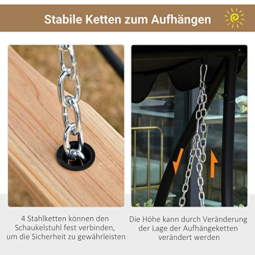 Outsunny Hängebank Gartenschaukel Schaukelbank mit faltbarem Couchtisch für 2-3 Personen Tannenholz Patio Terrasse Hinterhof komfortable 150 x 75 x 53 cm Natur - 6