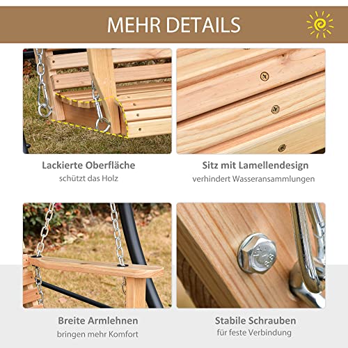 Outsunny Hängebank Gartenschaukel Schaukelbank mit faltbarem Couchtisch für 2-3 Personen Tannenholz Patio Terrasse Hinterhof komfortable 150 x 75 x 53 cm Natur - 7