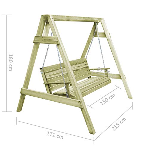 Festnight Hollywoodschaukel Holz Schaukel Imprägniertes Kiefernholz 205×150×157 cm - 2