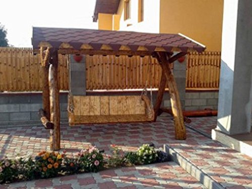 Casa Padrino Garten Schaukel Rustikal überdacht Hollywood Schaukel Mod S1 – Eiche Massivholz – Echtholz Massiv - 3