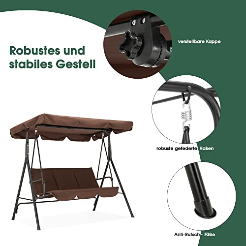 M MCombo 3-Sitzer Hollywoodschaukel Gartenschaukel Gartenliege Schaukelbank 8003 (Braun) - 3