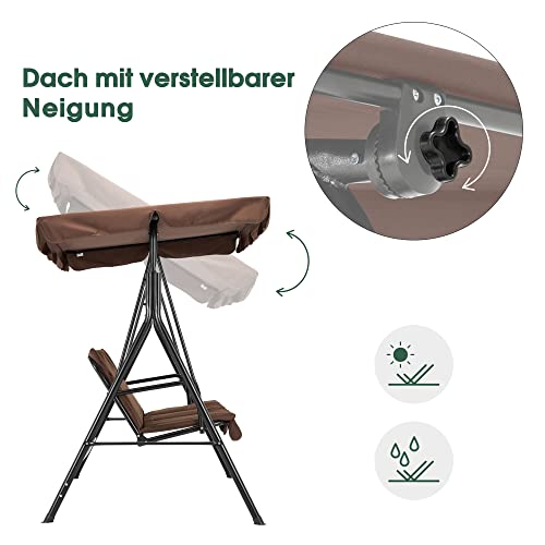 M MCombo 3-Sitzer Hollywoodschaukel Gartenschaukel Gartenliege Schaukelbank 8003 (Braun) - 4