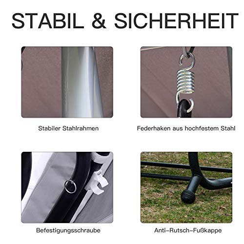 Outsunny Schaukelstuhl 3-Sitzer Hollywoodschaukel Gartenschaukel mit Sitz- und Rückenlehnen Tablett Sitzbank Schwingbank Dachwinkel verstellbar Stahlrohr Polyestergewebe Grau 200 x 120 x 164 cm - 8