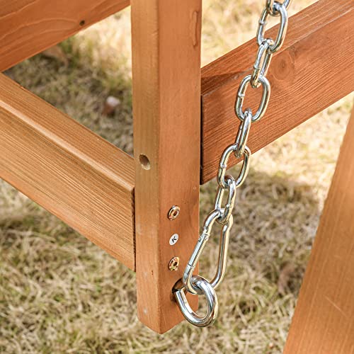 Outsunny Hollywoodschaukel mit Sonnendach Echtholz-Gartenschaukel Schaukelbank Schaukel mit Liege-Funktion aus Tannenholz für 3 Personen Braun - 8
