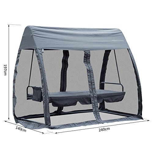 Outsunny Hollywoodschaukel Schaukelbank Gartenliege 3-Sitzer mit Seitenwänden Grau 240x140x197cm - 4