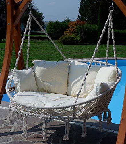 ALEOS. Hängesessel Hängelounger Doppellounger Lounge für 2 Personen Maui mit vielen Kissen klappbar inkl. Hollywoodschaukel - Gestell Aruba mit Dach - 5