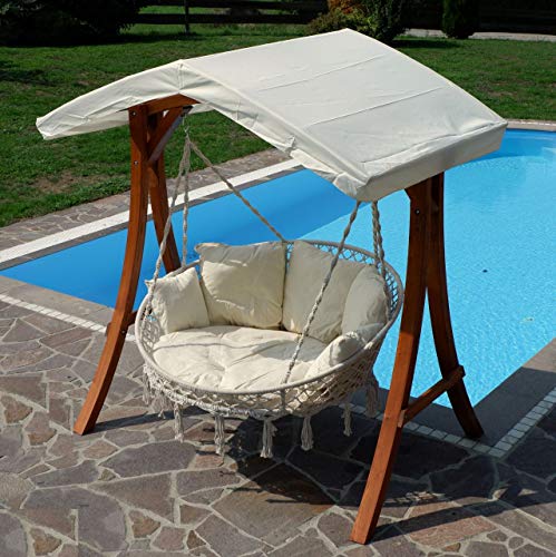 ALEOS. Hängesessel Hängelounger Doppellounger Lounge für 2 Personen Maui mit vielen Kissen klappbar inkl. Hollywoodschaukel - Gestell Aruba mit Dach - 9