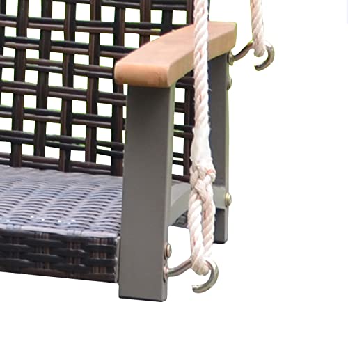 H4L Hängebank Braun 114cm Schaukel 2-Sitzer Bank Gartenbank Polyrattan inkl. Seil Baumschaukel - 3
