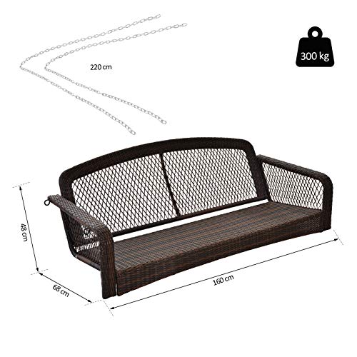 Outsunny Gartenschaukel, Schaukelbank, Gartenbank für 2 Personen, Terrasse, Rattan, Braun - 4