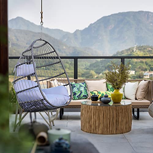 Hängesessel Outdoor Polyrattan mit Kissen , Hängesessel Outdoor & Indoor (Für Erwachsene & Kinder) Faltbarer Hängestuhl Belastbar bis 150 kg,Rahmenlos - 3
